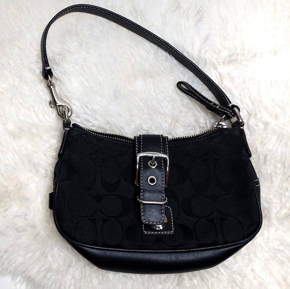 Coach Handbags - Coach Black Mini Hobo Bag Signature Print Pattern